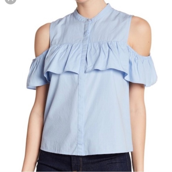NWT Lucky Brand Cold Shoulder Button-Down Blue - Picture 3 of 6
